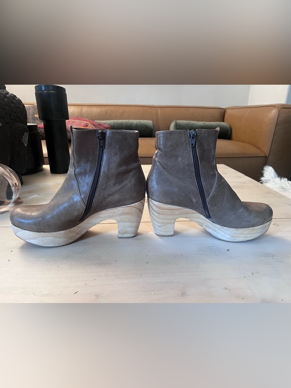 Women’s Brown Leather Clog Boots - Picture 6 of 7